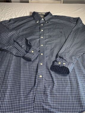 L.L. Bean Navy and White Check Cotton Button-Down Shirt
